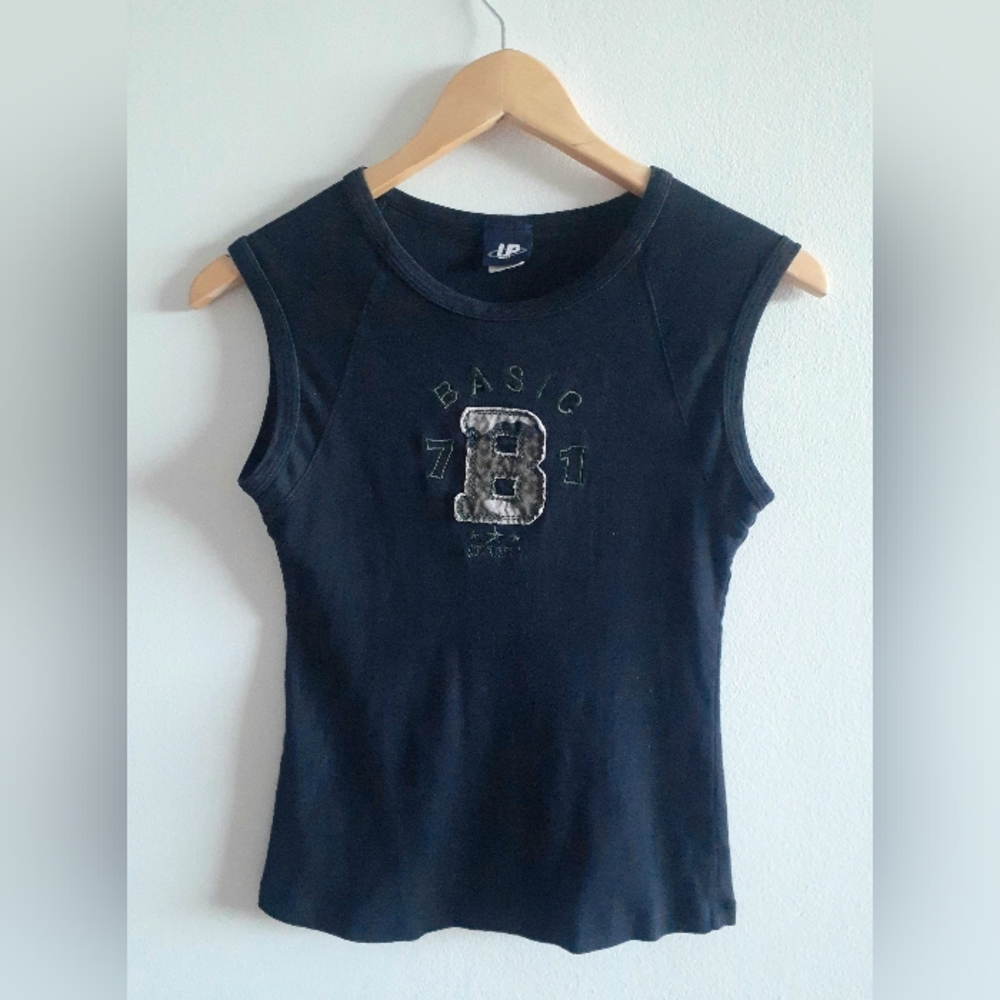 Vintage Cotton Sleeveless Baseball Tee, Basic Jeans, small
